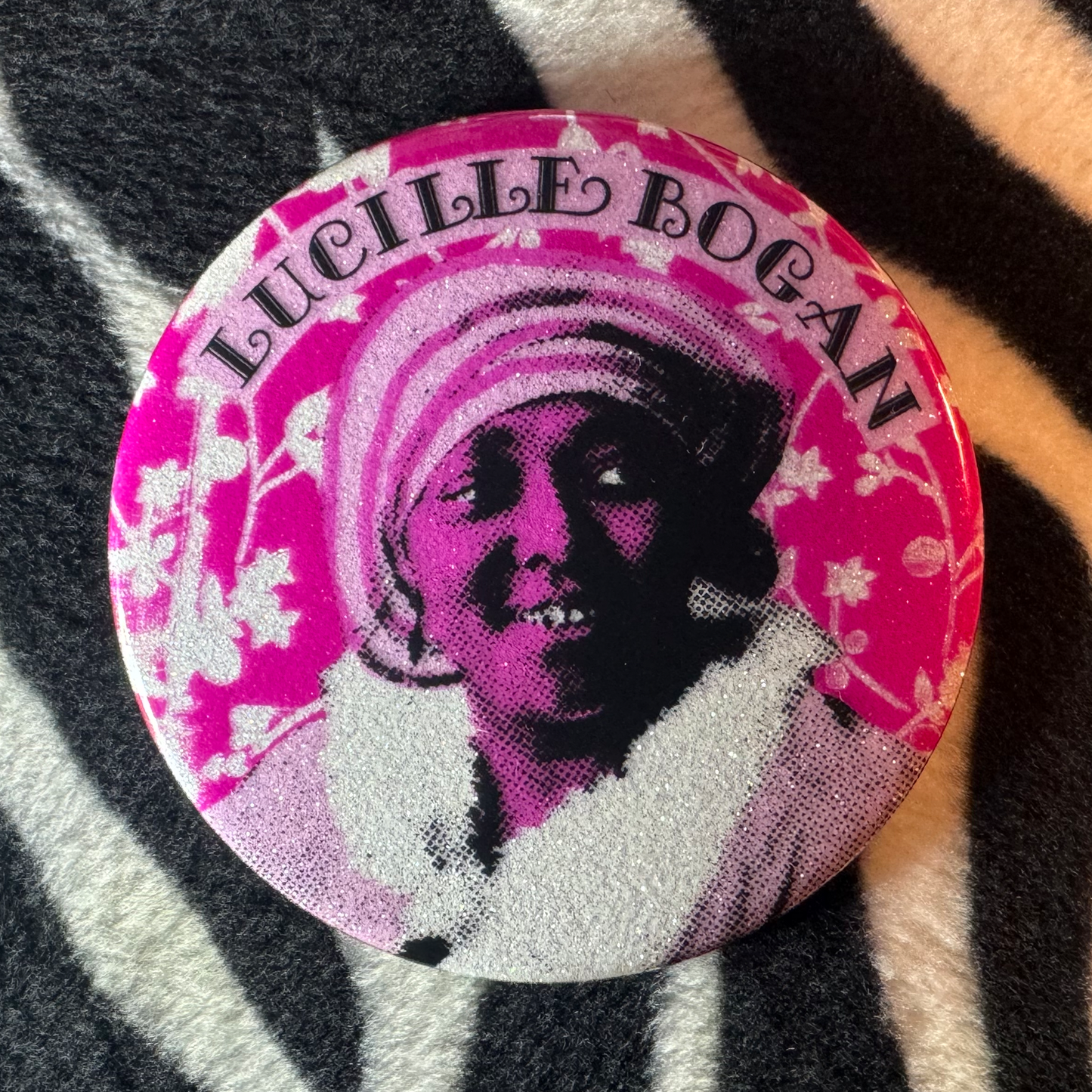 "LUCILLE BOGAN" pinback button