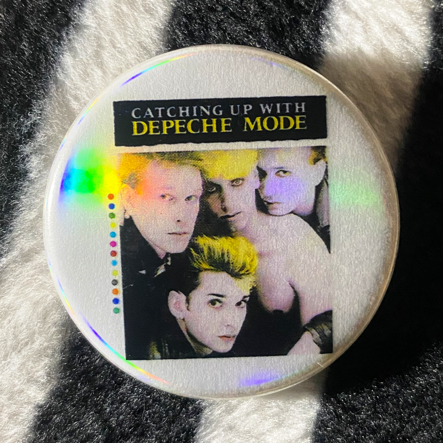 "KEEPING UP WITH DEPECHE MODE" holographic pinback button