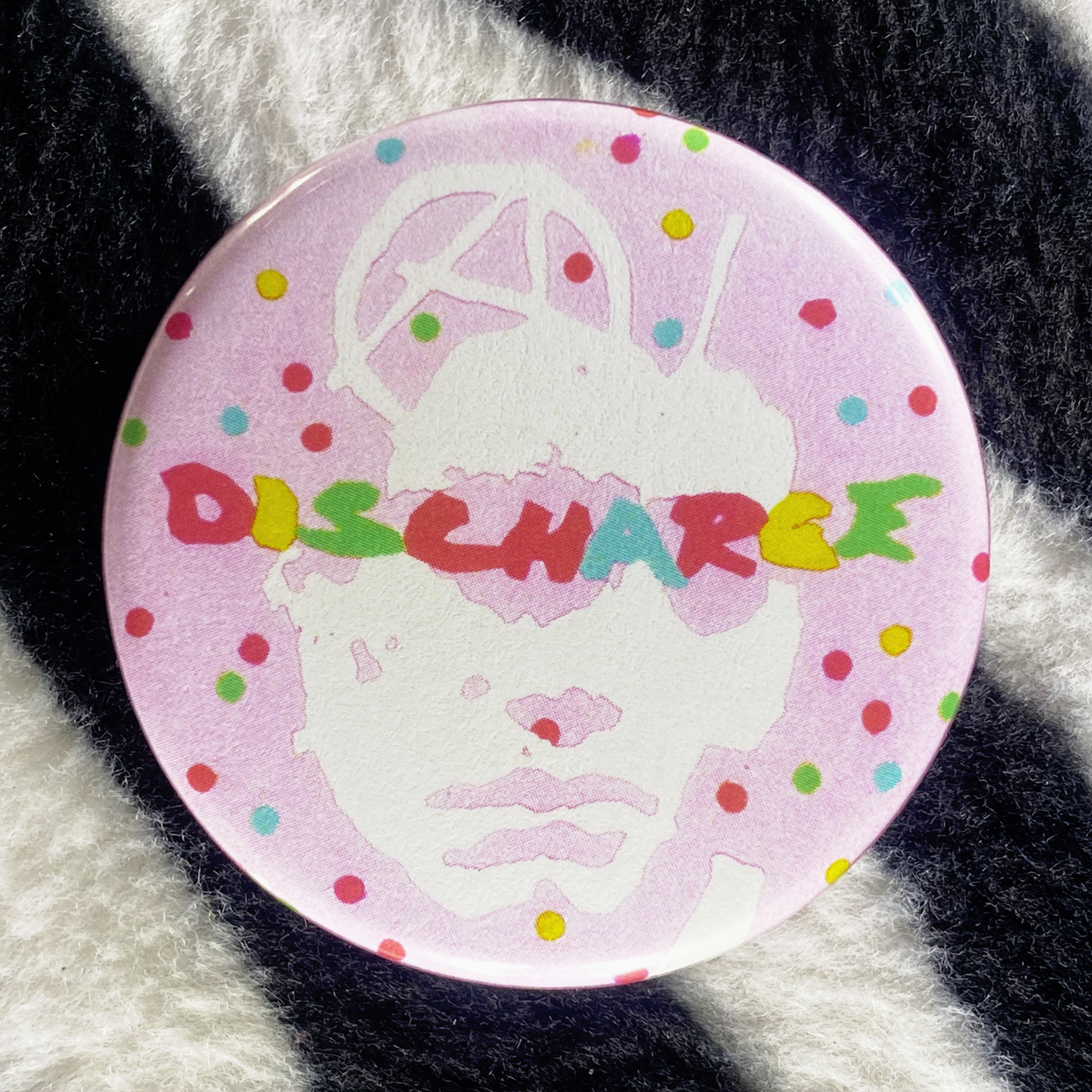 "DISCHARGE POLKA DOT" pinback button