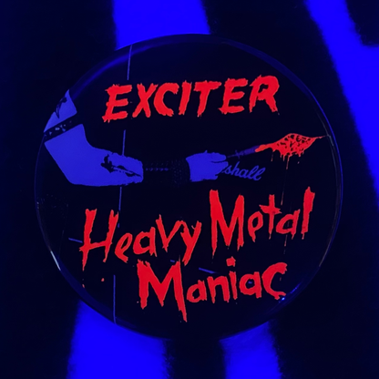 "HEAVY METAL MANIAC" blacklight pinback button