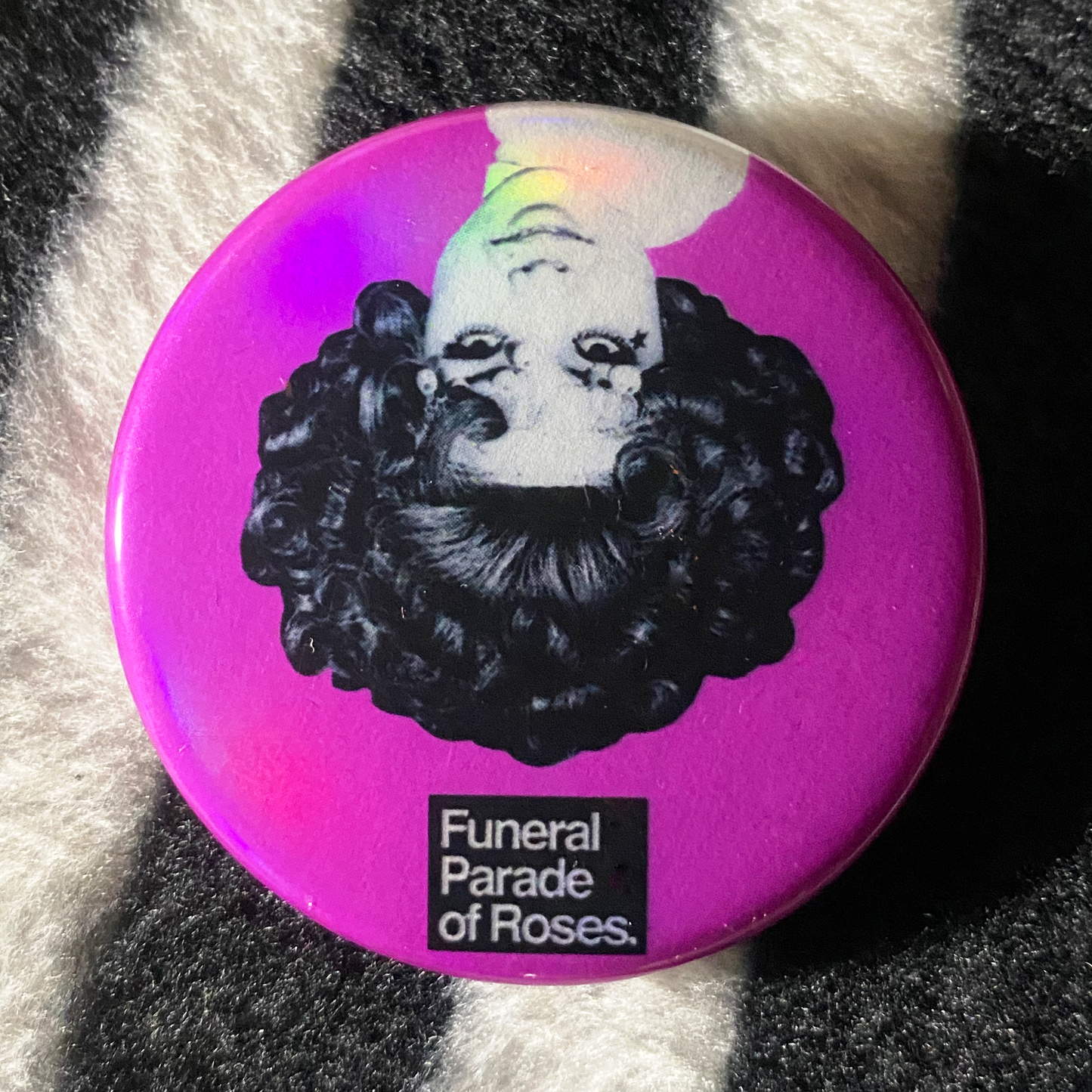 "FUNERAL PARADE OF ROSES" holographic pinback button