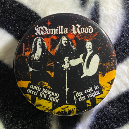 "MANILLA ROAD - THE RIDDLE MASTER" pinback button