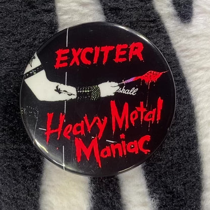 "HEAVY METAL MANIAC" blacklight pinback button