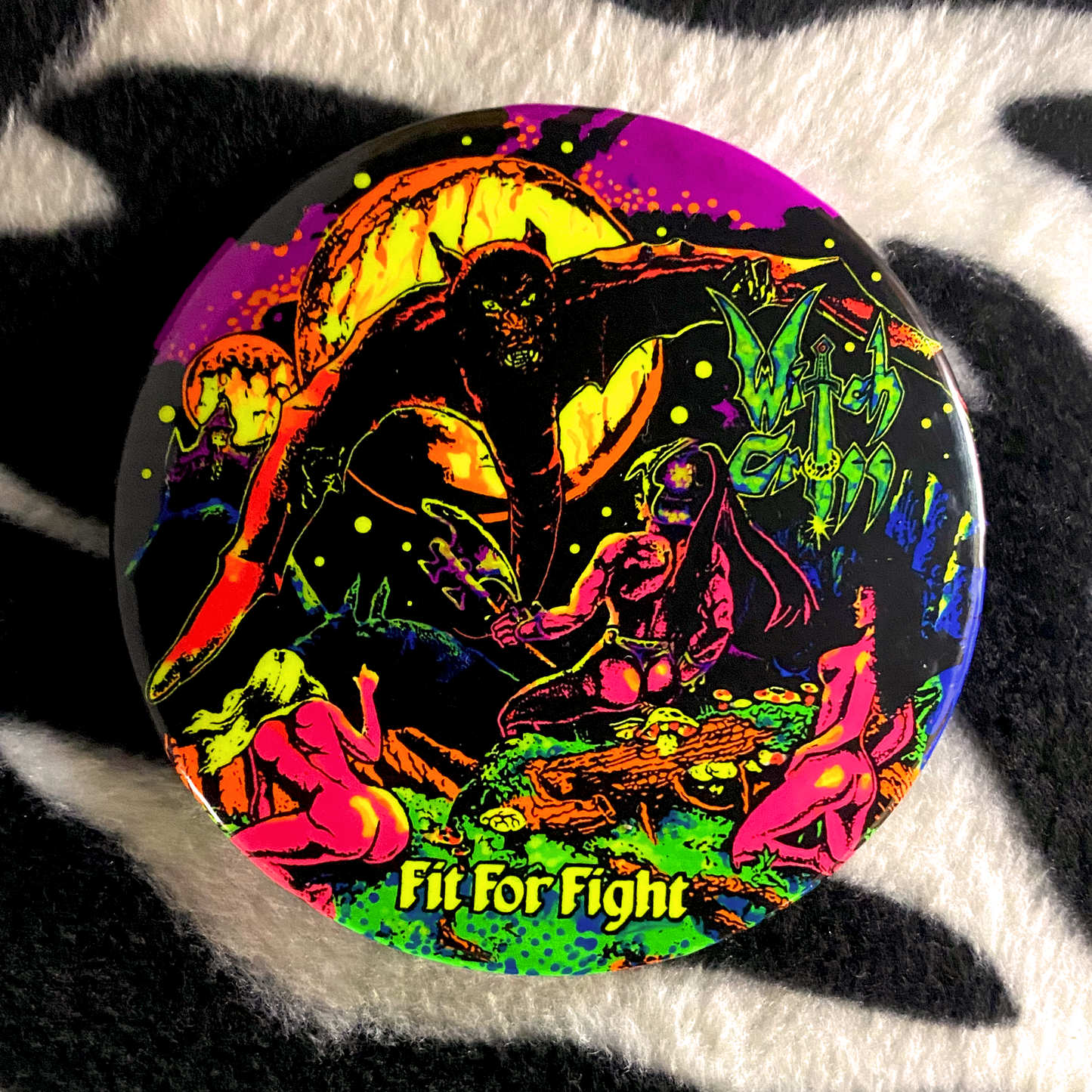 "FIT FOR FIGHT" blacklight pinback button