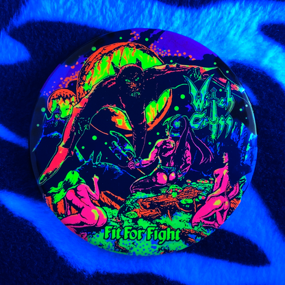 "FIT FOR FIGHT" blacklight pinback button